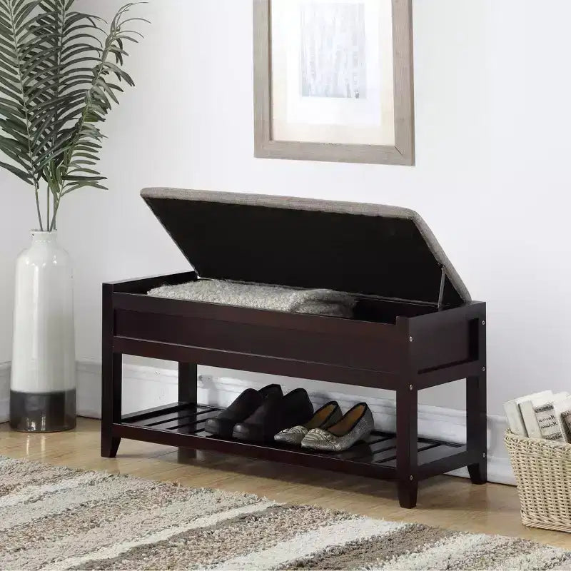 Espresso Seating Bench with Shoe Storage