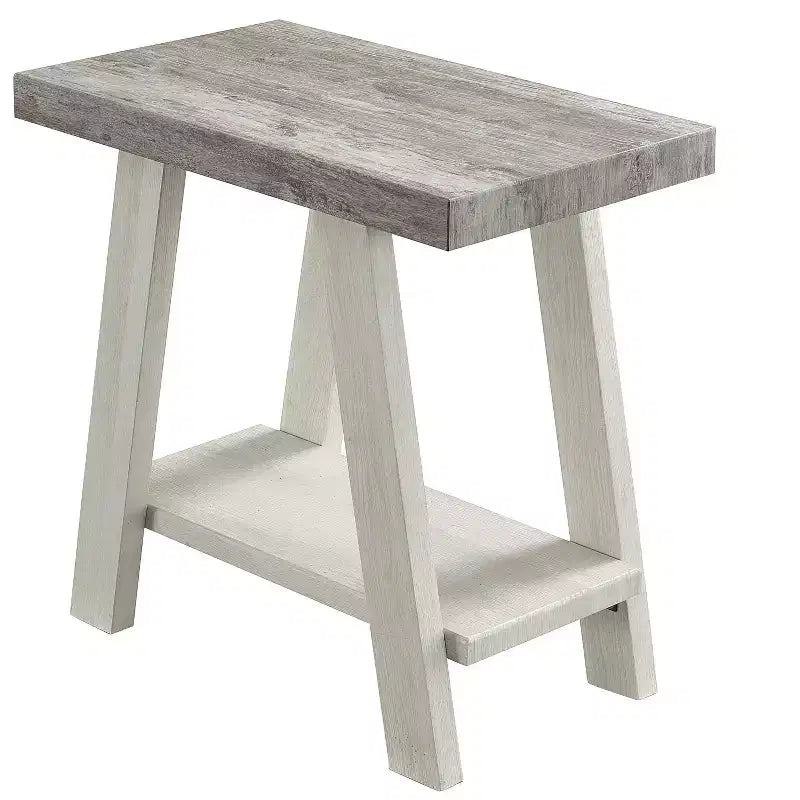 Two-Tone Wood Shelf Side Table in Weathered Gray and Beige