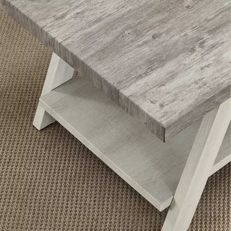 Two-Tone Wood Shelf Side Table in Weathered Gray and Beige
