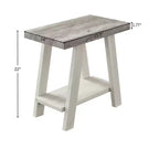 Tavolino laterale in legno bicolore con ripiano grigio effetto invecchiato e beige
