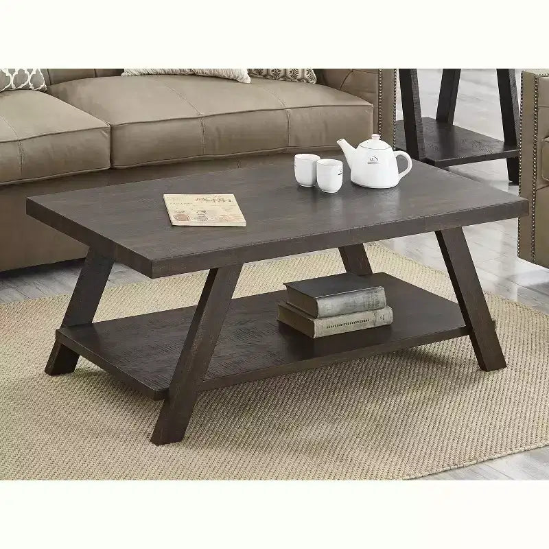Wood Shelf Coffee Table in Weathered Espresso