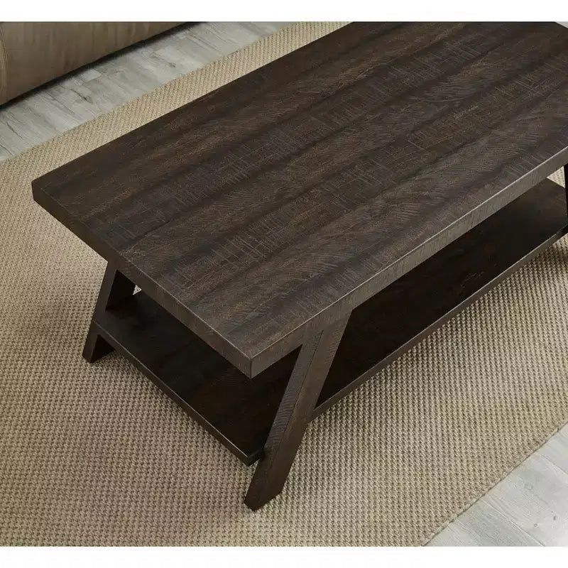 Wood Shelf Coffee Table in Weathered Espresso