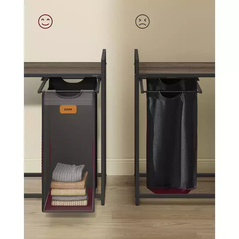 Laundry Hamper with 4 Compartments, 39.6 Gal. (150 L) Laundry Sorter, Rolling Laundry Cart with Shelves, Ink Black and Dove Gray