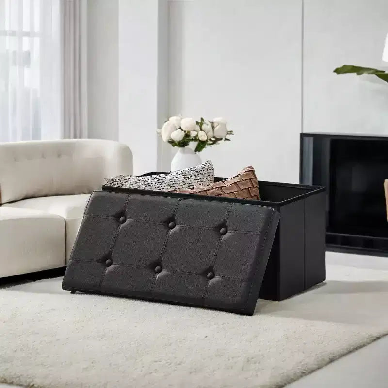 30 Ottoman Storage Bench, Ottoman with Storage, Footstool, Folding Bedroom Bench, Holds 660 lb