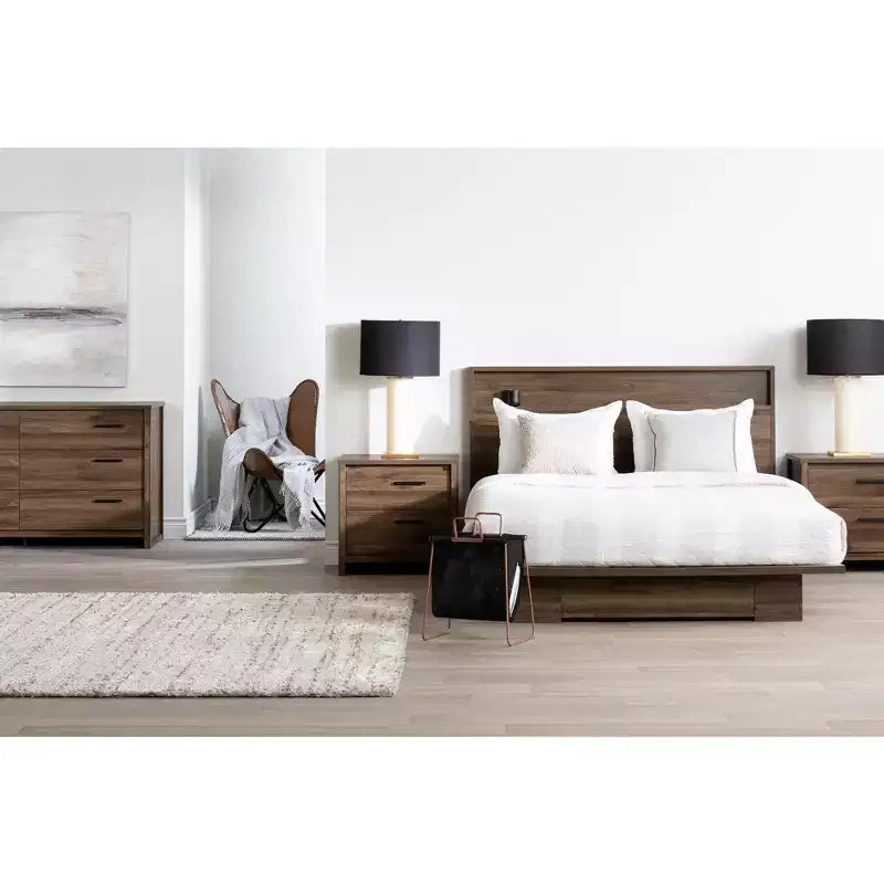 Headboard Natural Walnut Open Storage Style 44