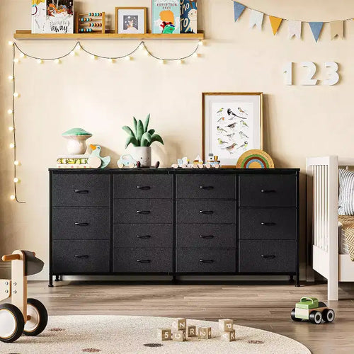 14 Drawer Dresser, 63 Inch Dresser TV Stand with Power Outlet
