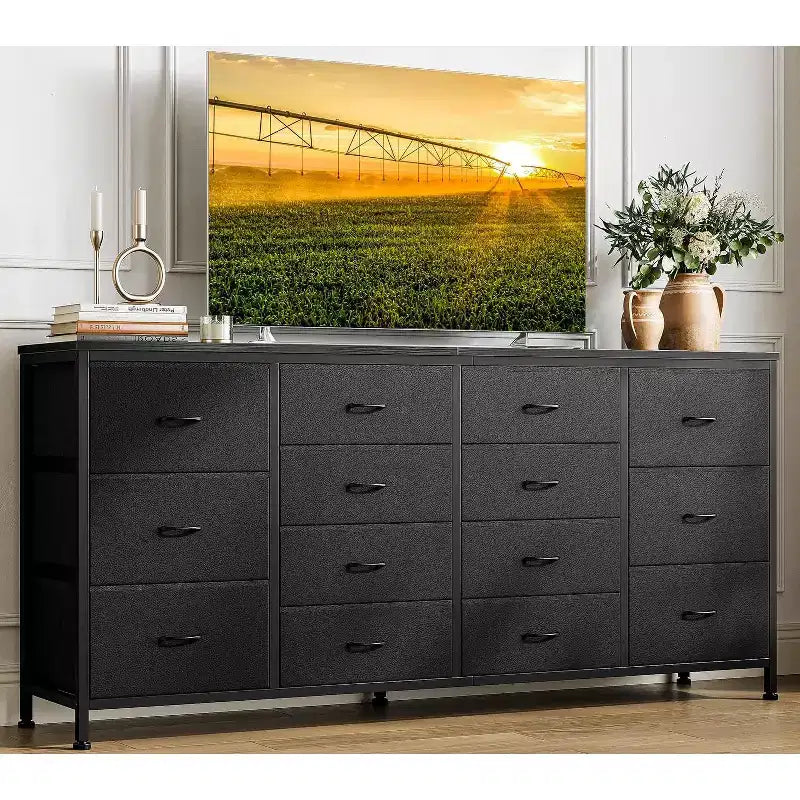 14 Drawer Dresser, 63 Inch Dresser TV Stand with Power Outlet