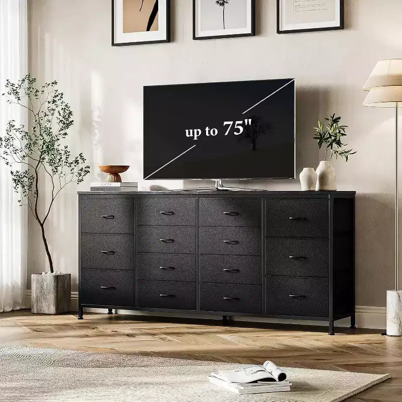 14 Drawer Dresser, 63 Inch Dresser TV Stand with Power Outlet