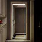 Specchio da toeletta rettangolare senza cornice a figura intera con luci, 16 in. L x 63 in. H, argento