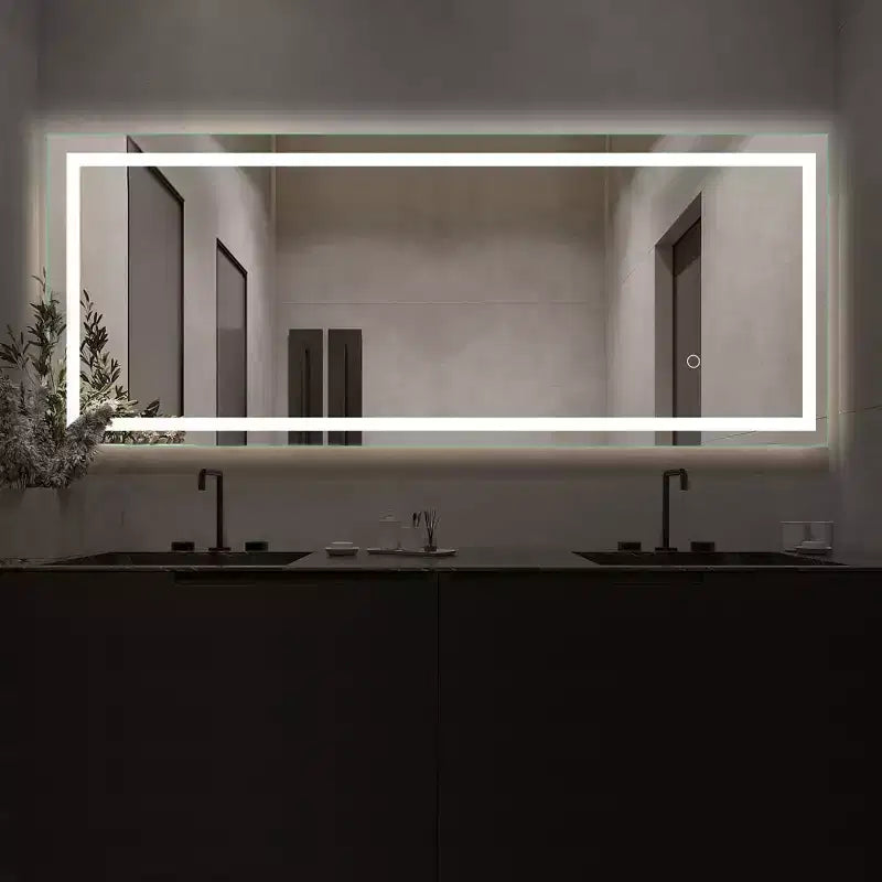 16 in. W x 63 in. H Full-Length Rectangular Frameless Vanity Mirror with Lights in Silver