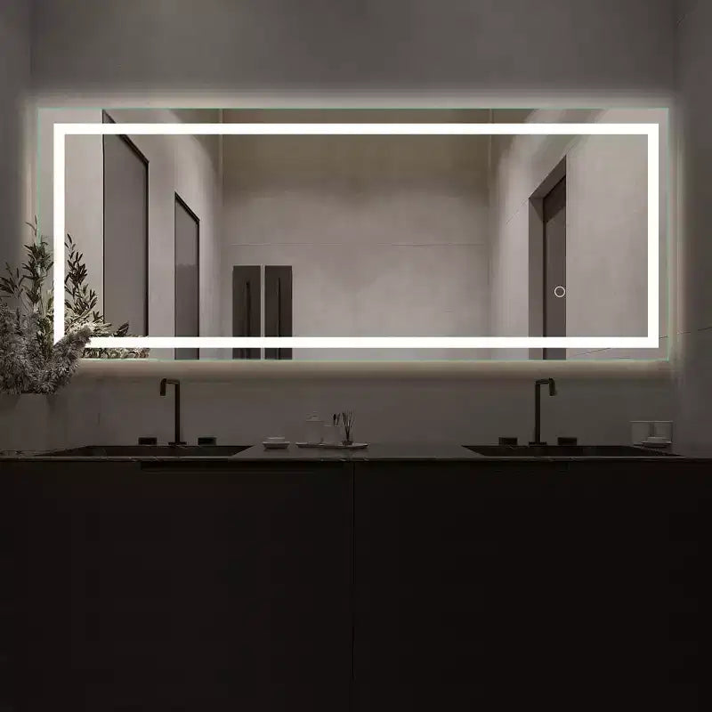 16 in. W x 63 in. H Full-Length Rectangular Frameless Vanity Mirror with Lights in Silver