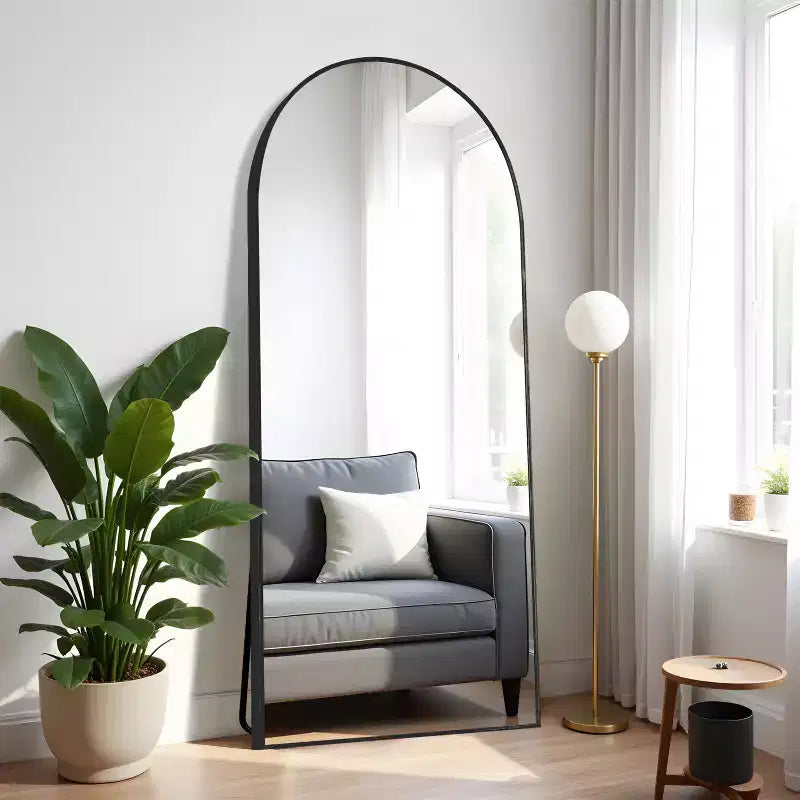 PexFix 31 in. W x 71 in. H Full Length Arched Free Standing Body Mirror Metal Framed Wall Mirror Large Floor Mirror in Black