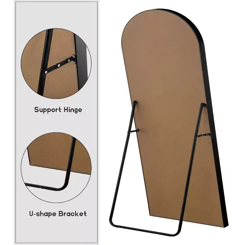 31 in. W x 71 in. H Full Length Arched Free Standing Body Mirror Metal Framed Wall Mirror Large Floor Mirror in Black