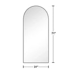 31 in. B x 71 in. H gebogen vrijstaande passpiegel over de volledige lengte, met metalen frame, grote vloerspiegel voor aan de wand in zwart