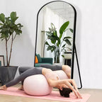 31 in. B x 71 in. H gebogen vrijstaande passpiegel over de volledige lengte, met metalen frame, grote vloerspiegel voor aan de wand in zwart