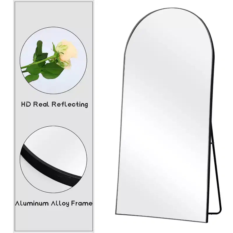 31 in. W x 71 in. H Full Length Arched Free Standing Body Mirror Metal Framed Wall Mirror Large Floor Mirror in Black