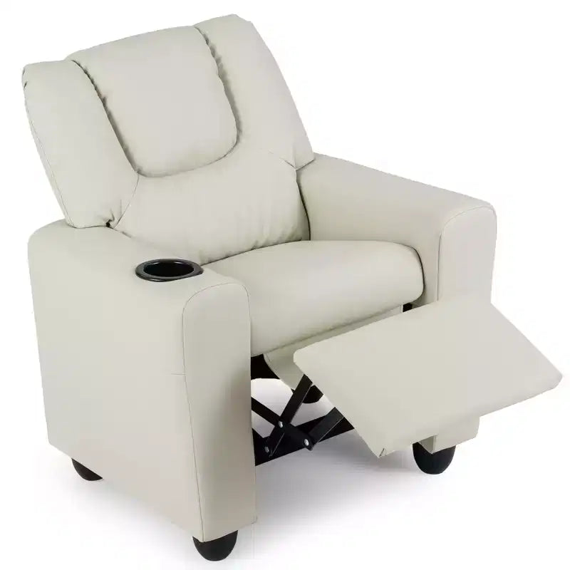 Kids Recliner Chair with Cup Holder & Side Pocket Adjustable Backrest Footrest Beige/Black/Pink/Brown