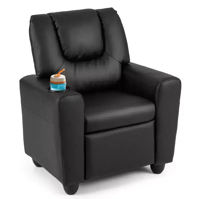 Kids Recliner Chair with Cup Holder & Side Pocket Adjustable Backrest Footrest Beige/Black/Pink/Brown