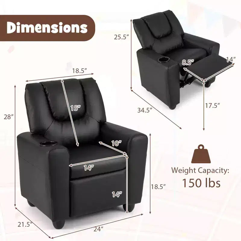 Kids Recliner Chair with Cup Holder & Side Pocket Adjustable Backrest Footrest Beige/Black/Pink/Brown