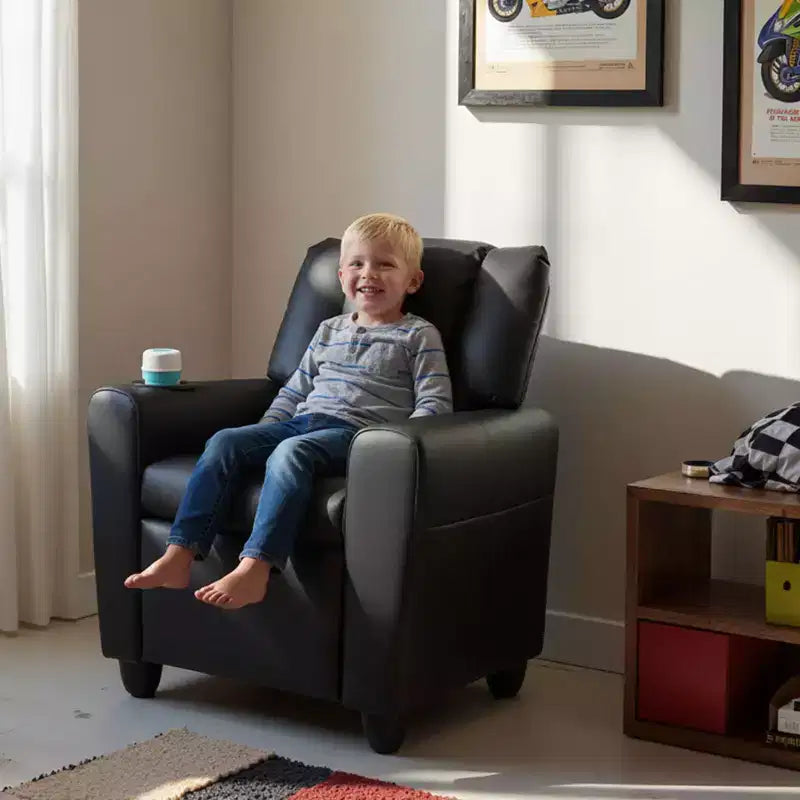 Kids Recliner Chair with Cup Holder & Side Pocket Adjustable Backrest Footrest Beige/Black/Pink/Brown