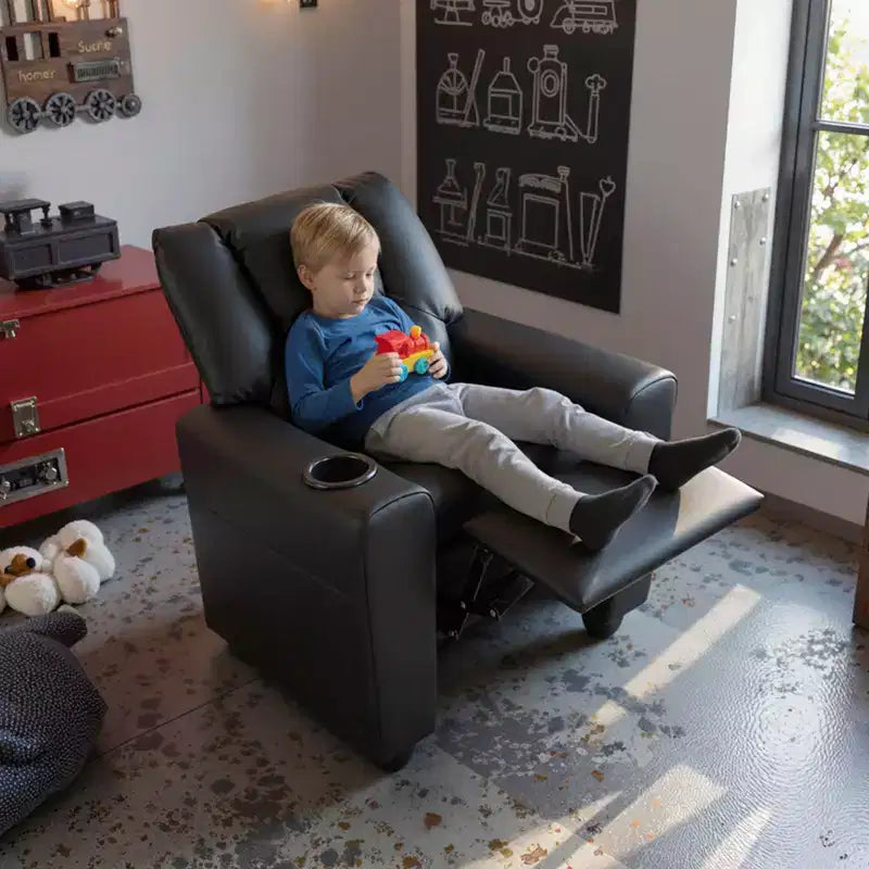 Kids Recliner Chair with Cup Holder & Side Pocket Adjustable Backrest Footrest Beige/Black/Pink/Brown