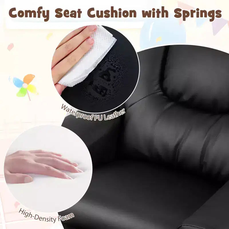 Kids Recliner Chair with Cup Holder & Side Pocket Adjustable Backrest Footrest Beige/Black/Pink/Brown