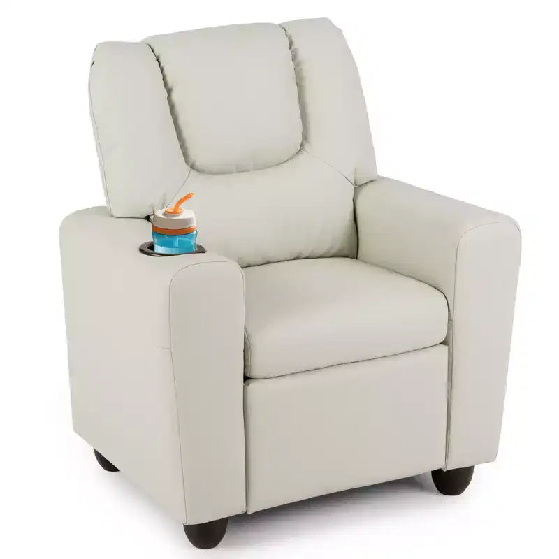 Kids Recliner Chair with Cup Holder & Side Pocket Adjustable Backrest Footrest Beige/Black/Pink/Brown