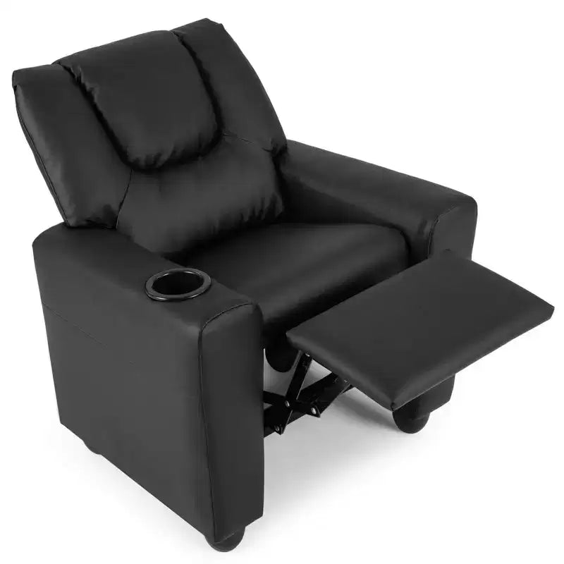 Kids Recliner Chair with Cup Holder & Side Pocket Adjustable Backrest Footrest Beige/Black/Pink/Brown