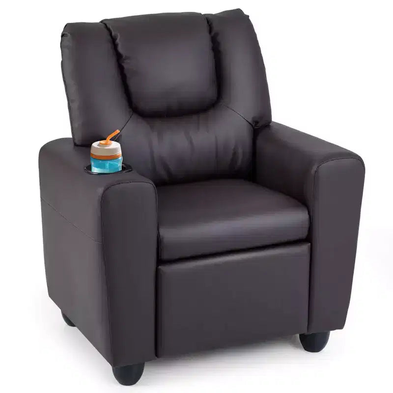 Kids Recliner Chair with Cup Holder & Side Pocket Adjustable Backrest Footrest Beige/Black/Pink/Brown