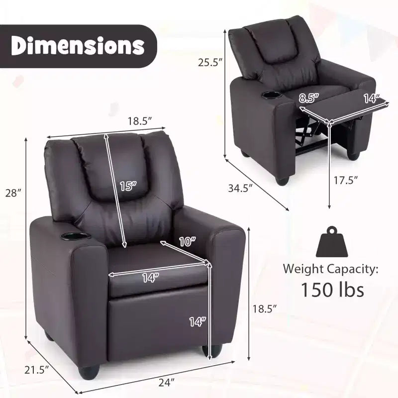 Kids Recliner Chair with Cup Holder & Side Pocket Adjustable Backrest Footrest Beige/Black/Pink/Brown