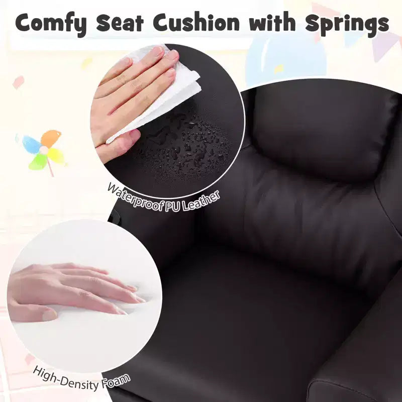 Kids Recliner Chair with Cup Holder & Side Pocket Adjustable Backrest Footrest Beige/Black/Pink/Brown