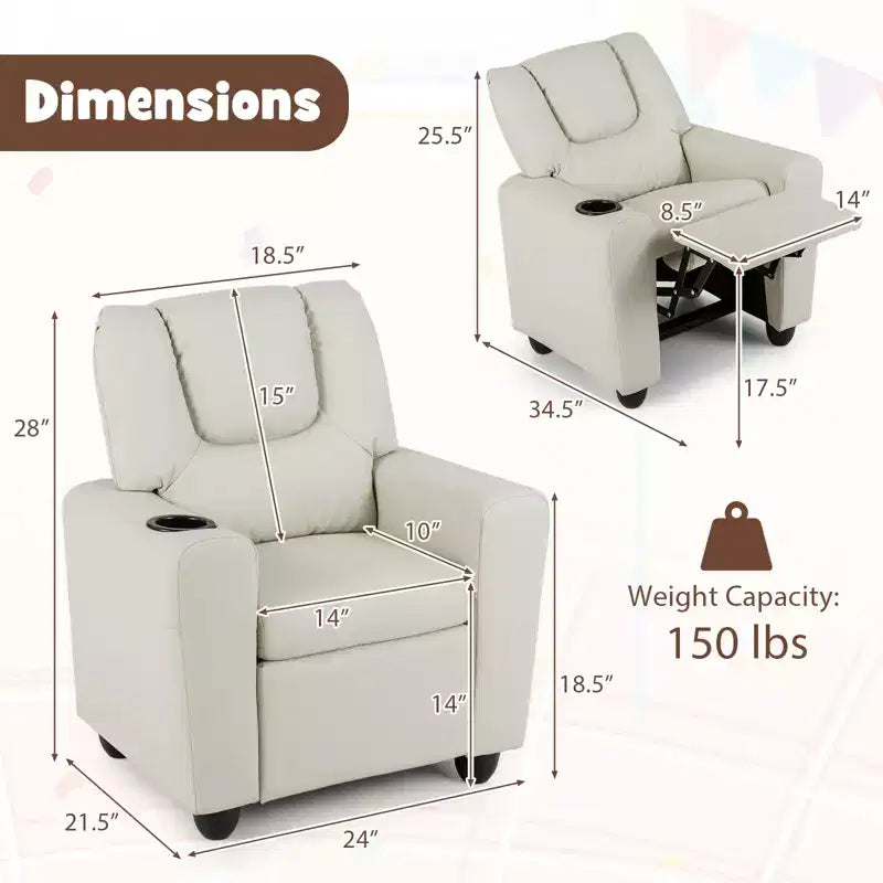 Kids Recliner Chair with Cup Holder & Side Pocket Adjustable Backrest Footrest Beige/Black/Pink/Brown