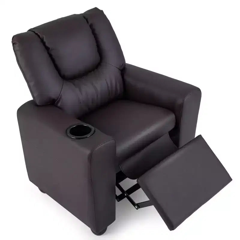 Kids Recliner Chair with Cup Holder & Side Pocket Adjustable Backrest Footrest Beige/Black/Pink/Brown