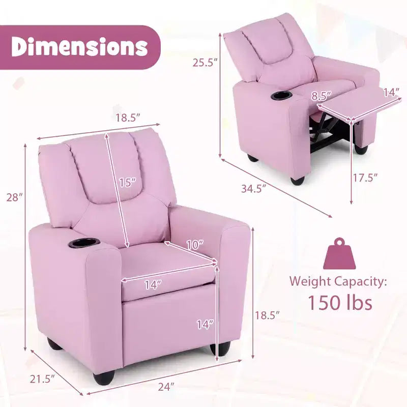 Kids Recliner Chair with Cup Holder & Side Pocket Adjustable Backrest Footrest Beige/Black/Pink/Brown