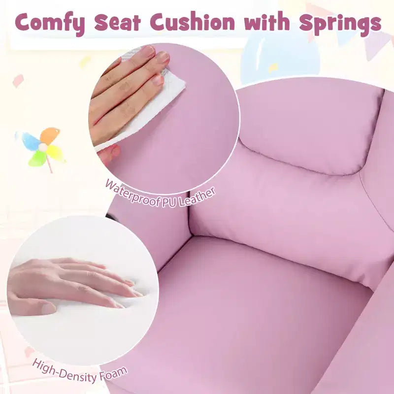 Kids Recliner Chair with Cup Holder & Side Pocket Adjustable Backrest Footrest Beige/Black/Pink/Brown