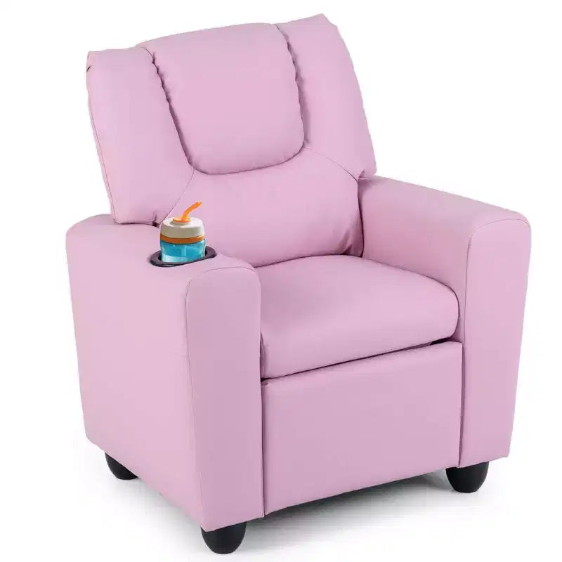Kids Recliner Chair with Cup Holder & Side Pocket Adjustable Backrest Footrest Beige/Black/Pink/Brown