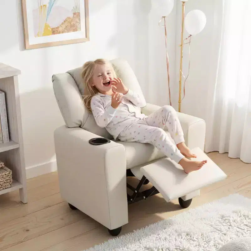Kids Recliner Chair with Cup Holder & Side Pocket Adjustable Backrest Footrest Beige/Black/Pink/Brown