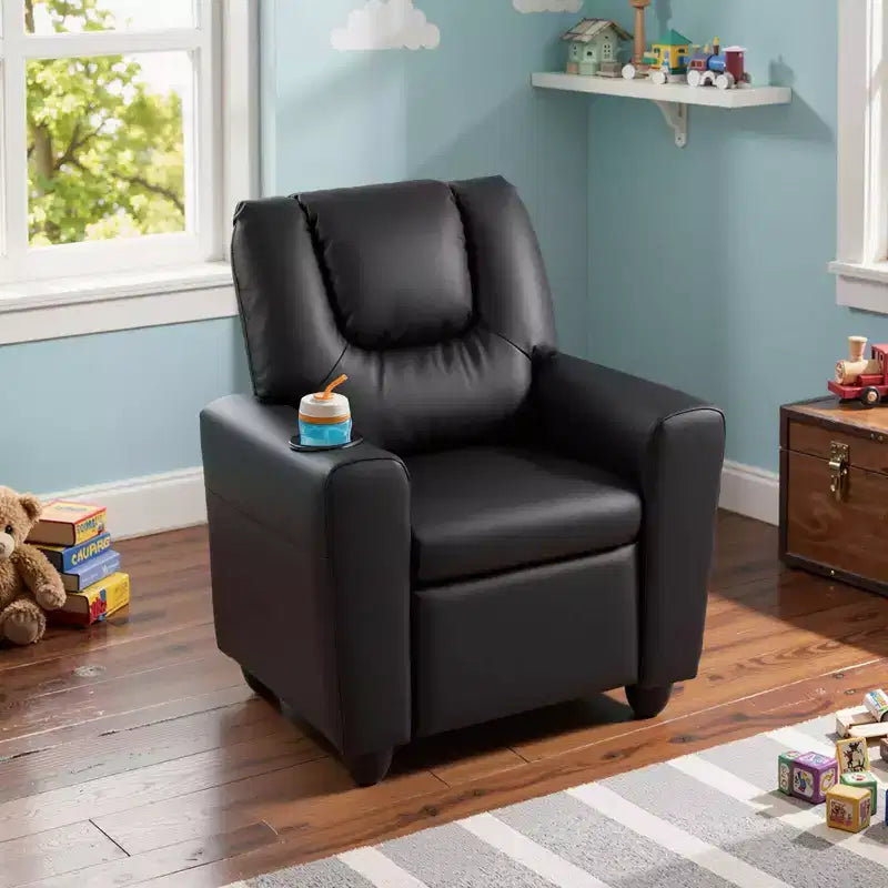 Kids Recliner Chair with Cup Holder & Side Pocket Adjustable Backrest Footrest Beige/Black/Pink/Brown