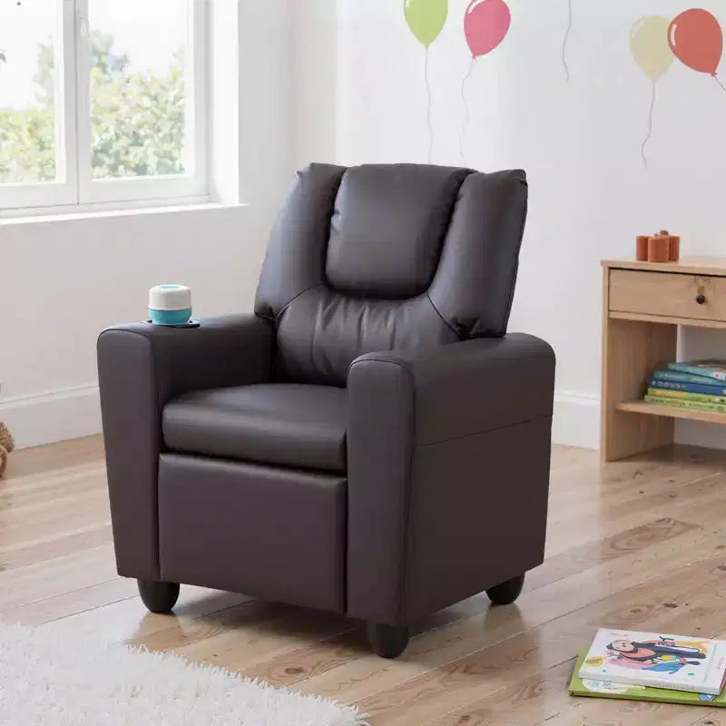 Kids Recliner Chair with Cup Holder & Side Pocket Adjustable Backrest Footrest Beige/Black/Pink/Brown