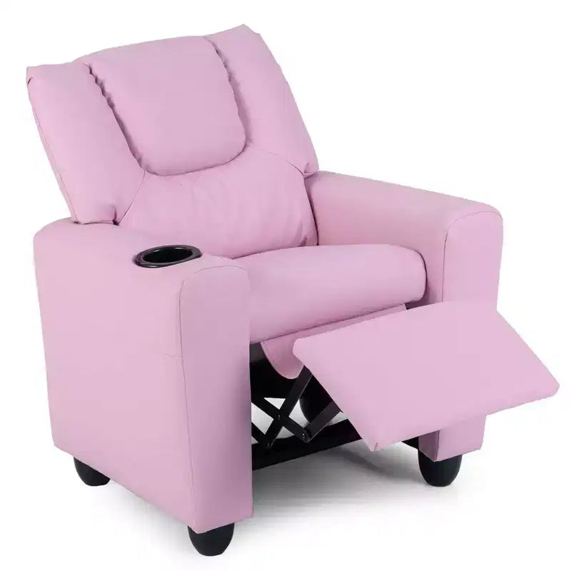 Kids Recliner Chair with Cup Holder & Side Pocket Adjustable Backrest Footrest Beige/Black/Pink/Brown