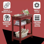 Smalle houten bijzettafel met opbergplanken en uitschuifbaar blad, nachtkastje voor slaapkamer en woonkamer