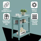 Smalle houten bijzettafel met opbergplanken en uitschuifbaar blad, nachtkastje voor slaapkamer en woonkamer