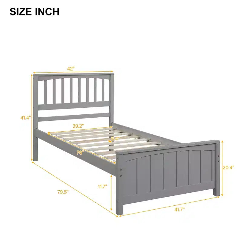 Classic Twin Size Wood Platform Bed with Headboard and Footboard