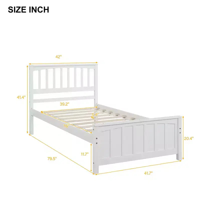 Classic Twin Size Wood Platform Bed with Headboard and Footboard