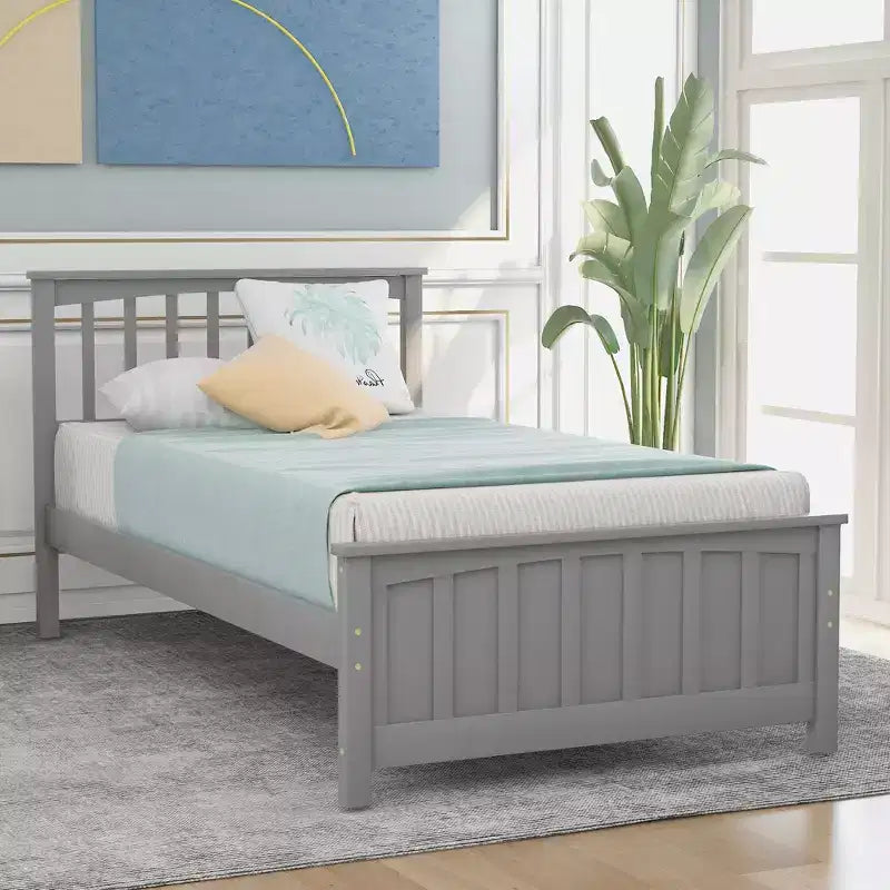 Classic Twin Size Wood Platform Bed with Headboard and Footboard