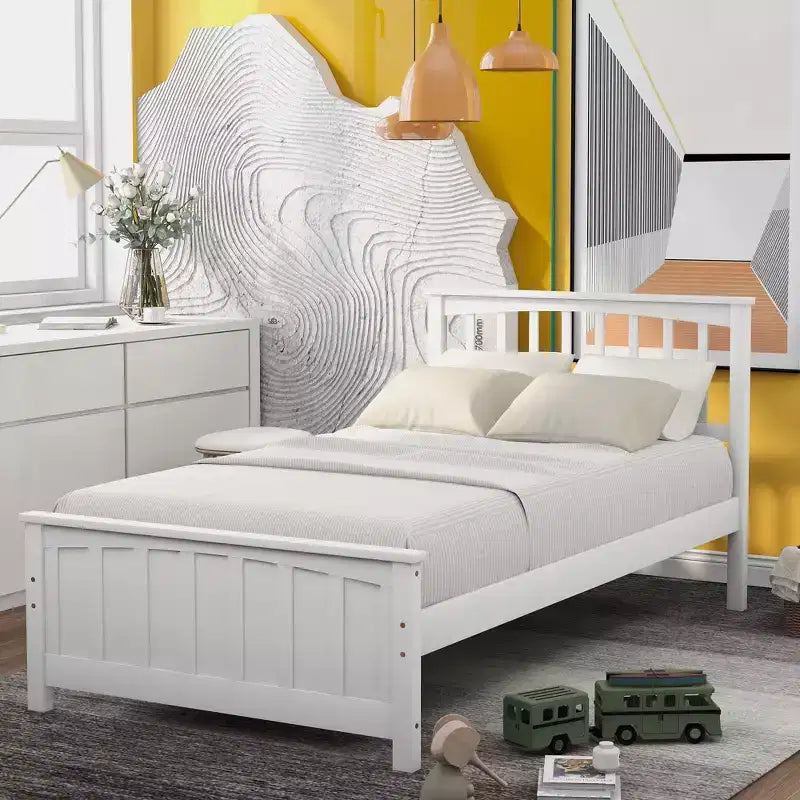 Classic Twin Size Wood Platform Bed with Headboard and Footboard