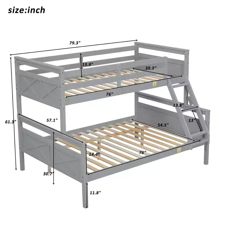 Elegant Design Twin over Full Bunk Bed with Ladder and Safety Guardrail