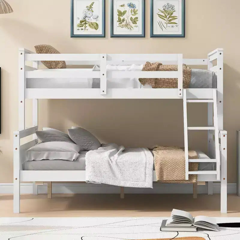 Elegant Design Twin over Full Bunk Bed with Ladder and Safety Guardrail