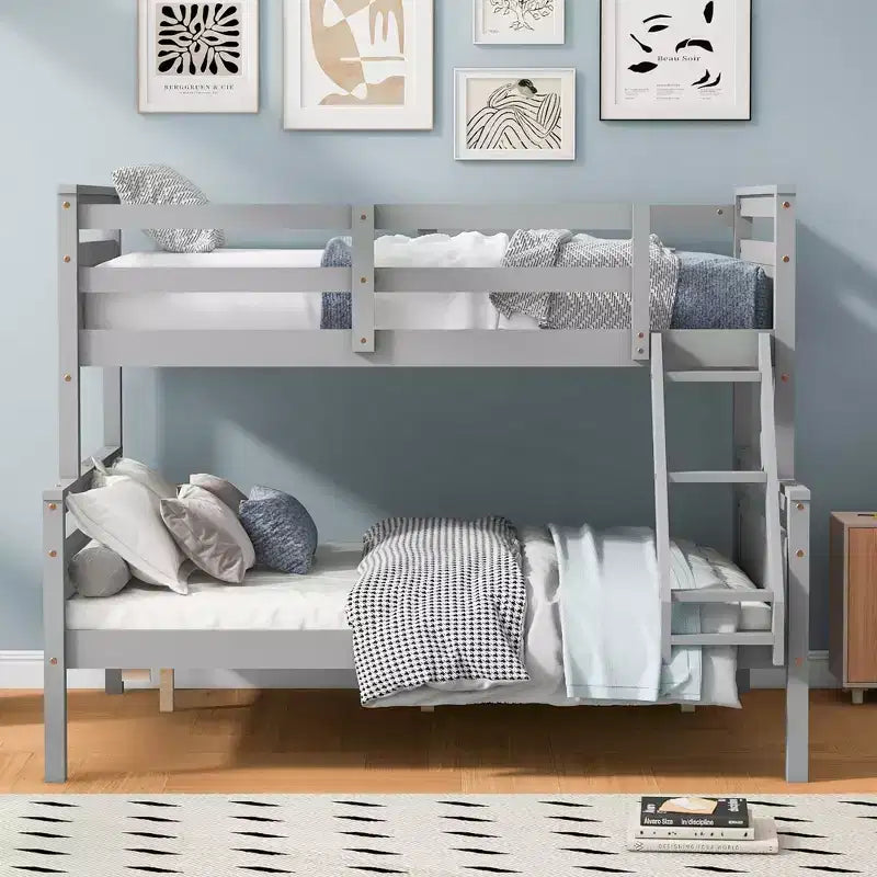 Elegant Design Twin over Full Bunk Bed with Ladder and Safety Guardrail