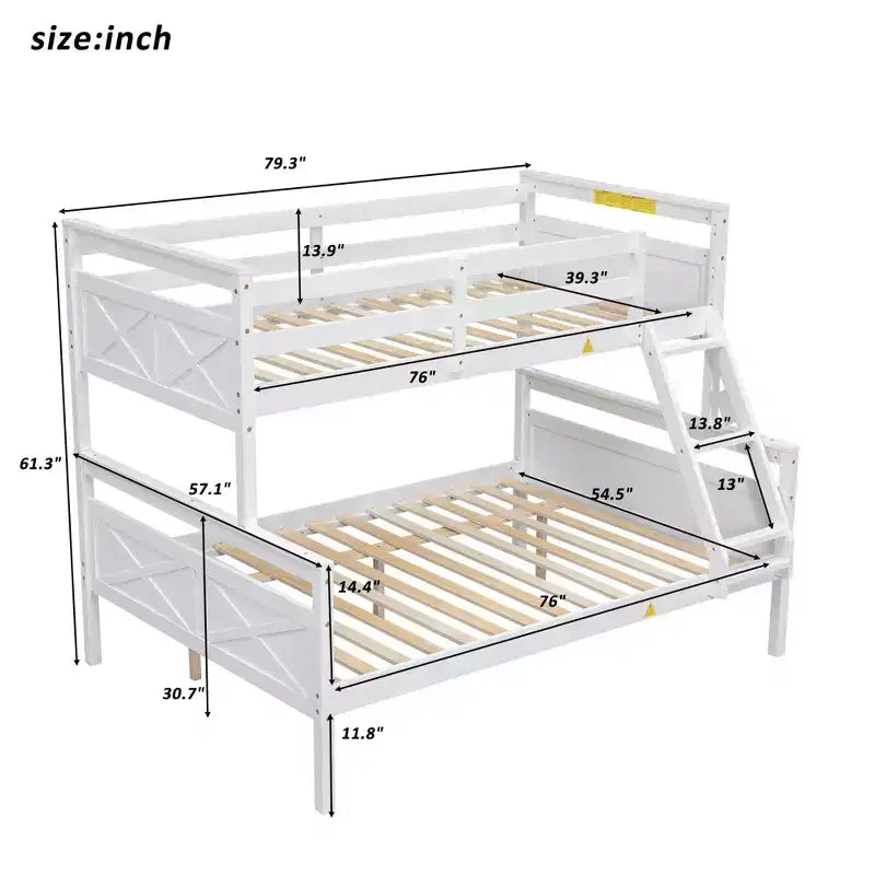 Elegant Design Twin over Full Bunk Bed with Ladder and Safety Guardrail